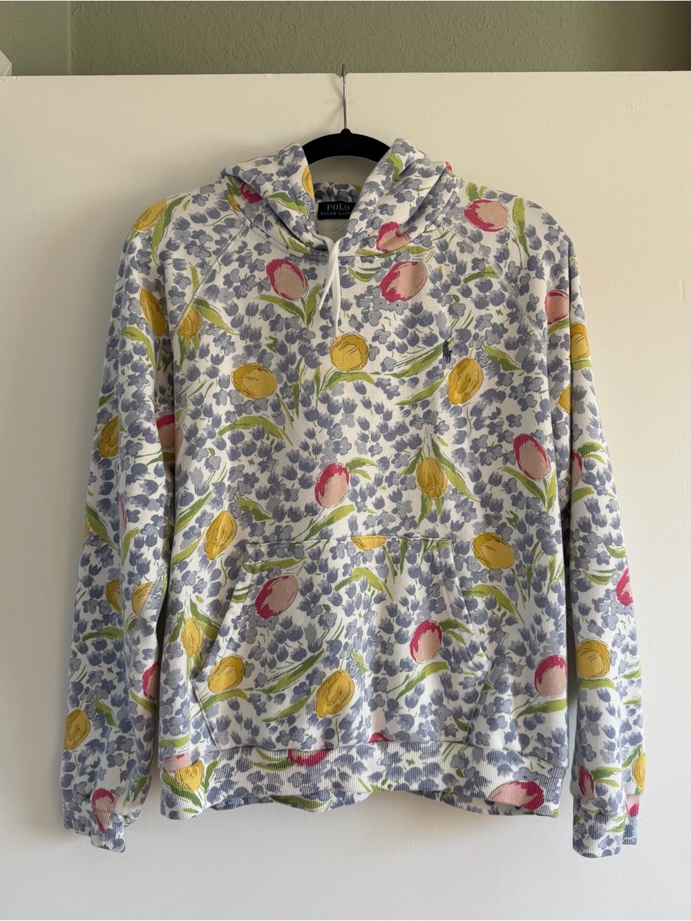 Polo Ralph Lauren Floral Spa Terry Hoodie Womens XL Pastel Tulip Pullover